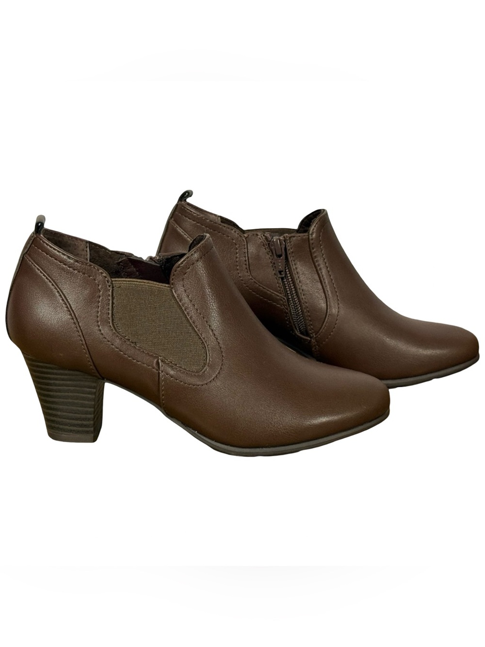 Solanz Nelli Brown Vegan Leather Ankle Booties Women's Size 6.5M